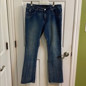 Rocawear Bootcut Flare Jeans Size 11 12 Y2k Medium Wash Beaded Logo Embellished